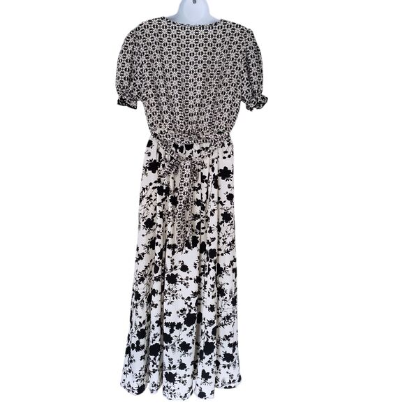 Anthropologie Lapis Floral Dress Womens Large Black White Boho - Picture 10 of 14